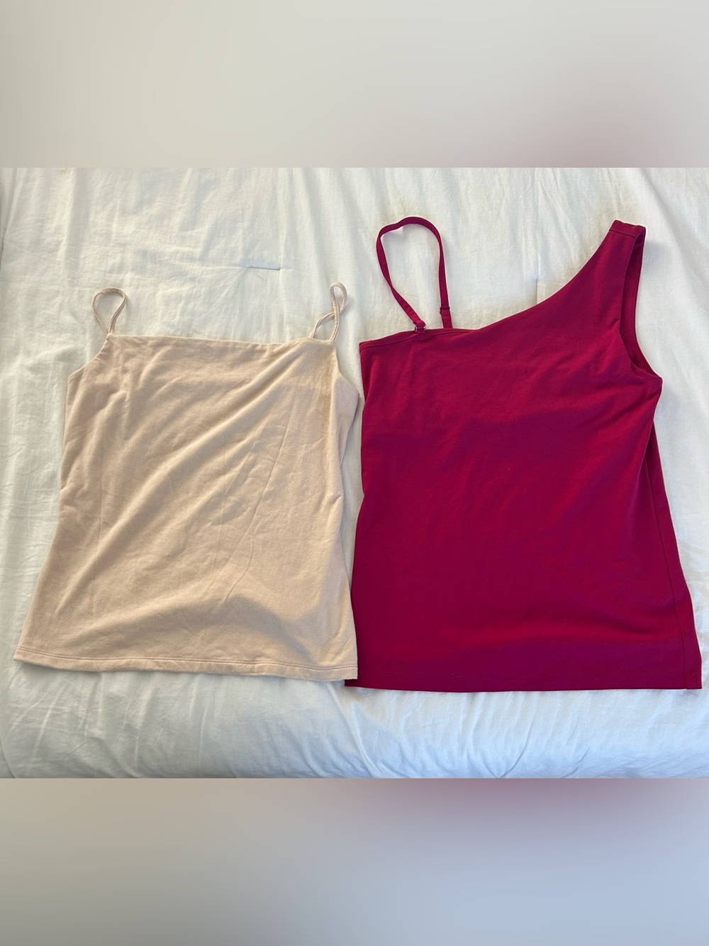 Banana Republic Factory Beige Spaghetti-Strap Camisole & Wine One-Shoulder Tank